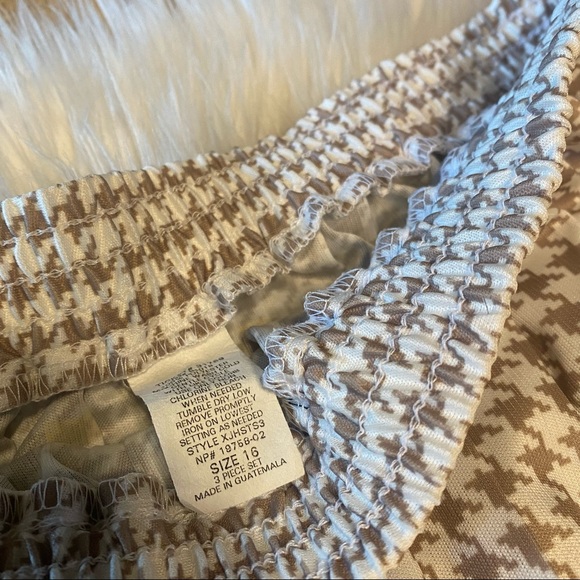 Vintage Beige Houndstooth Pleated Midi Skirt w Belt Tie L - Picture 7 of 10